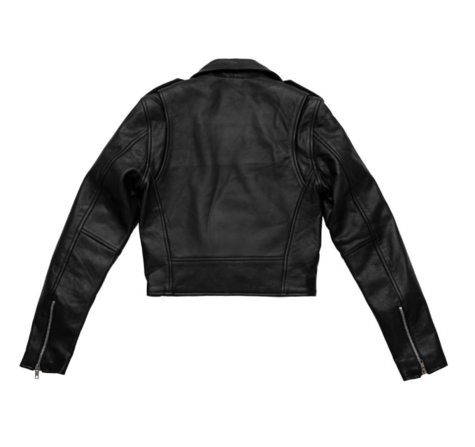 Imogen Cropped Leather Motorcycle Jacket Black
