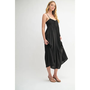 Linen Blend Pintuck Dress Black