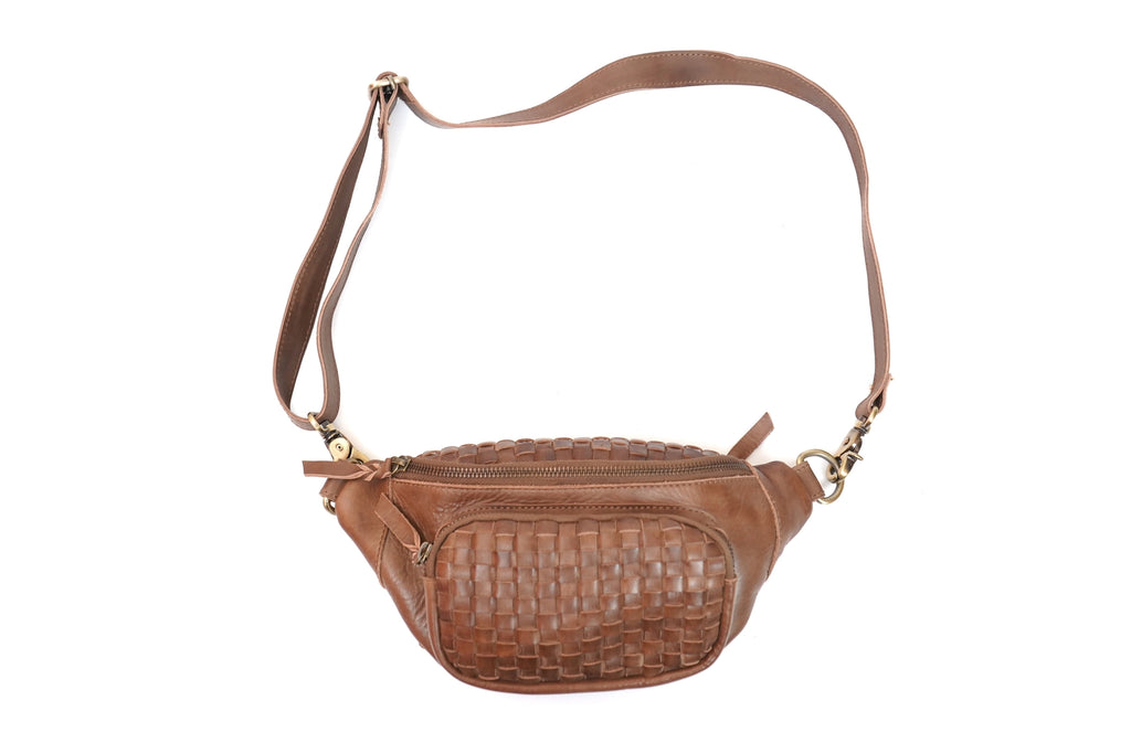 Rio Woven Leather Waist Bag Brown