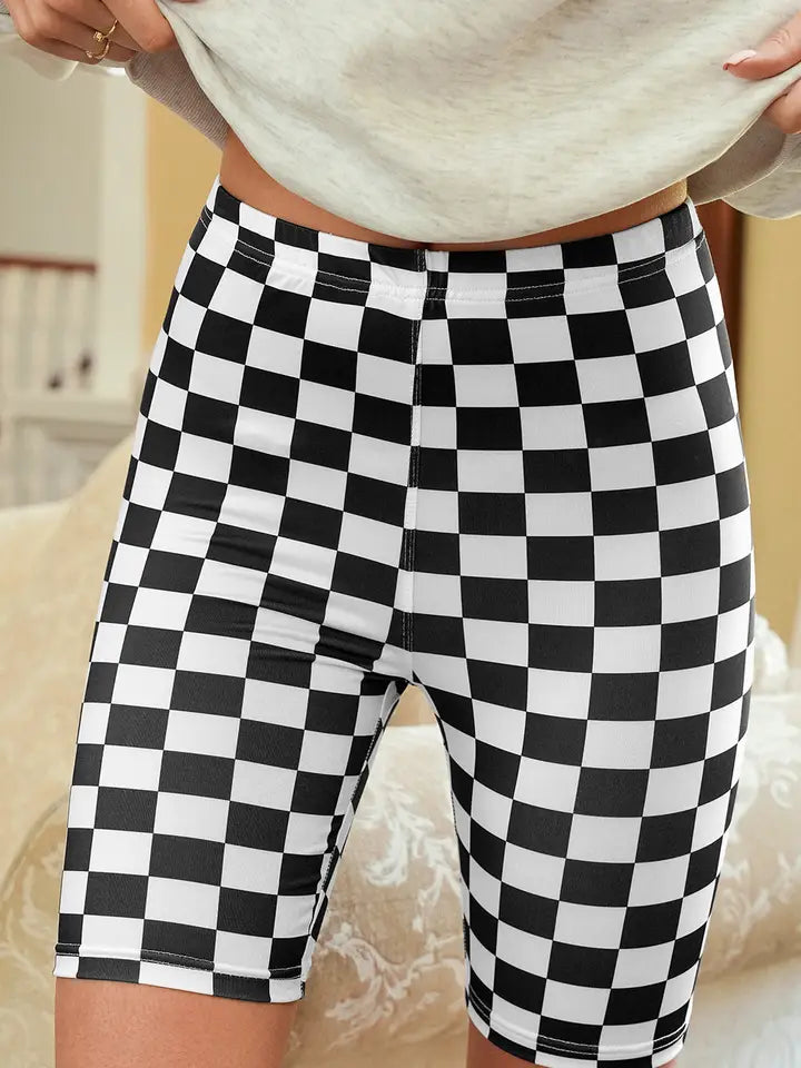 HIgh Waisted Checkered Bike Shorts