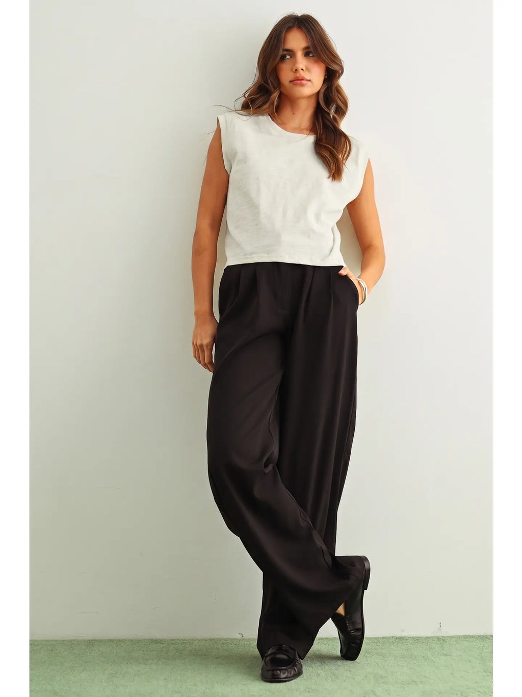 Round Neck Slub Top White