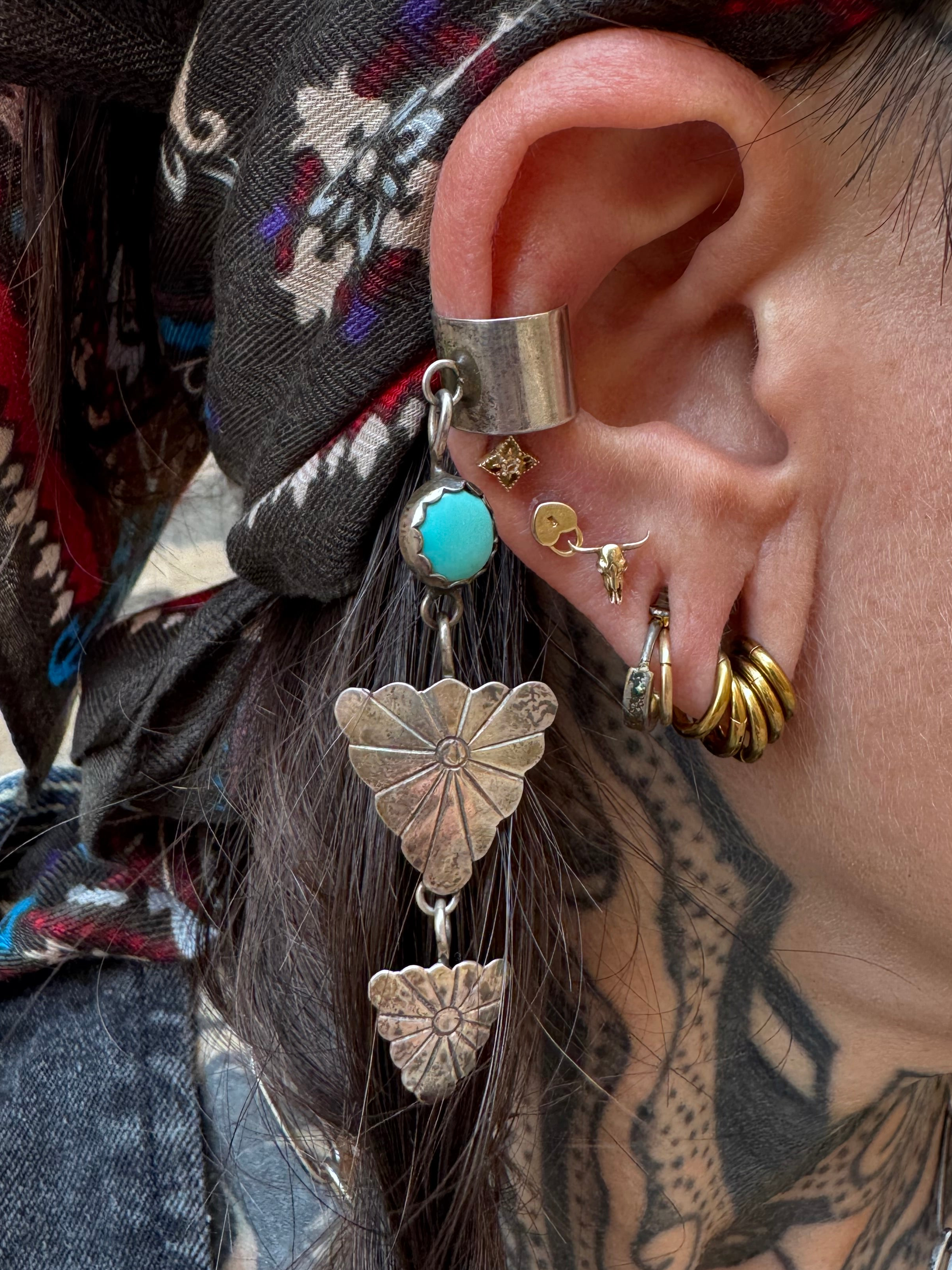Vintage Sterling Turquoise Hanging Ear Cuff