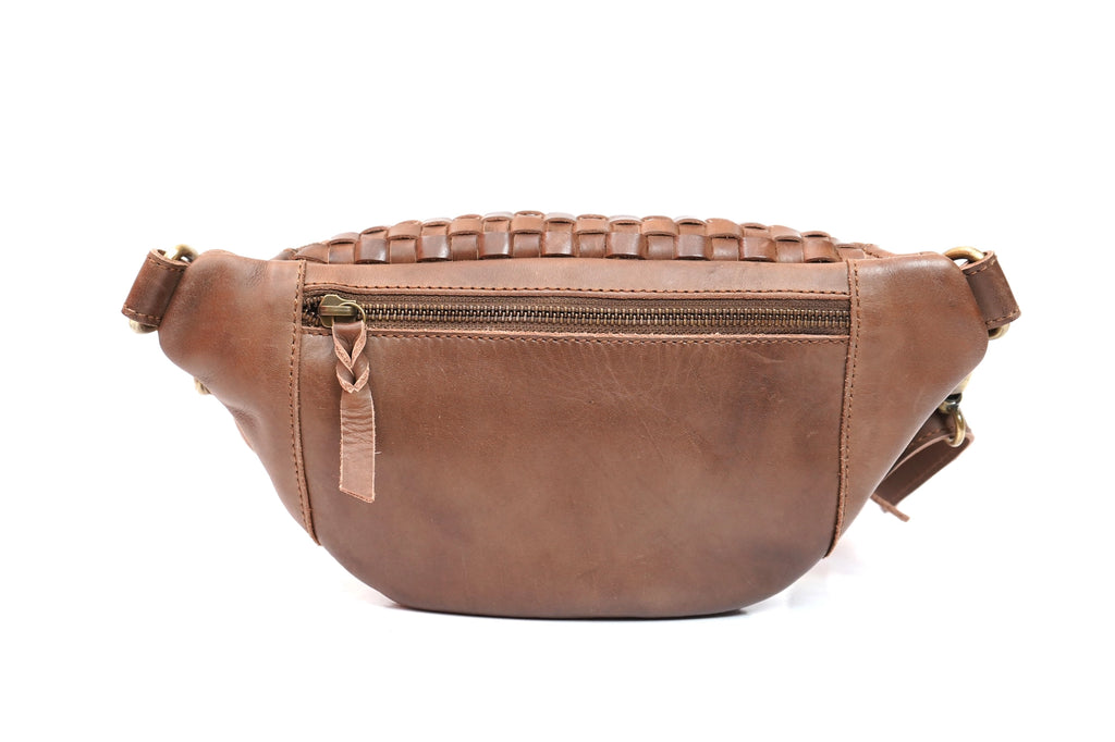 Rio Woven Leather Waist Bag Brown