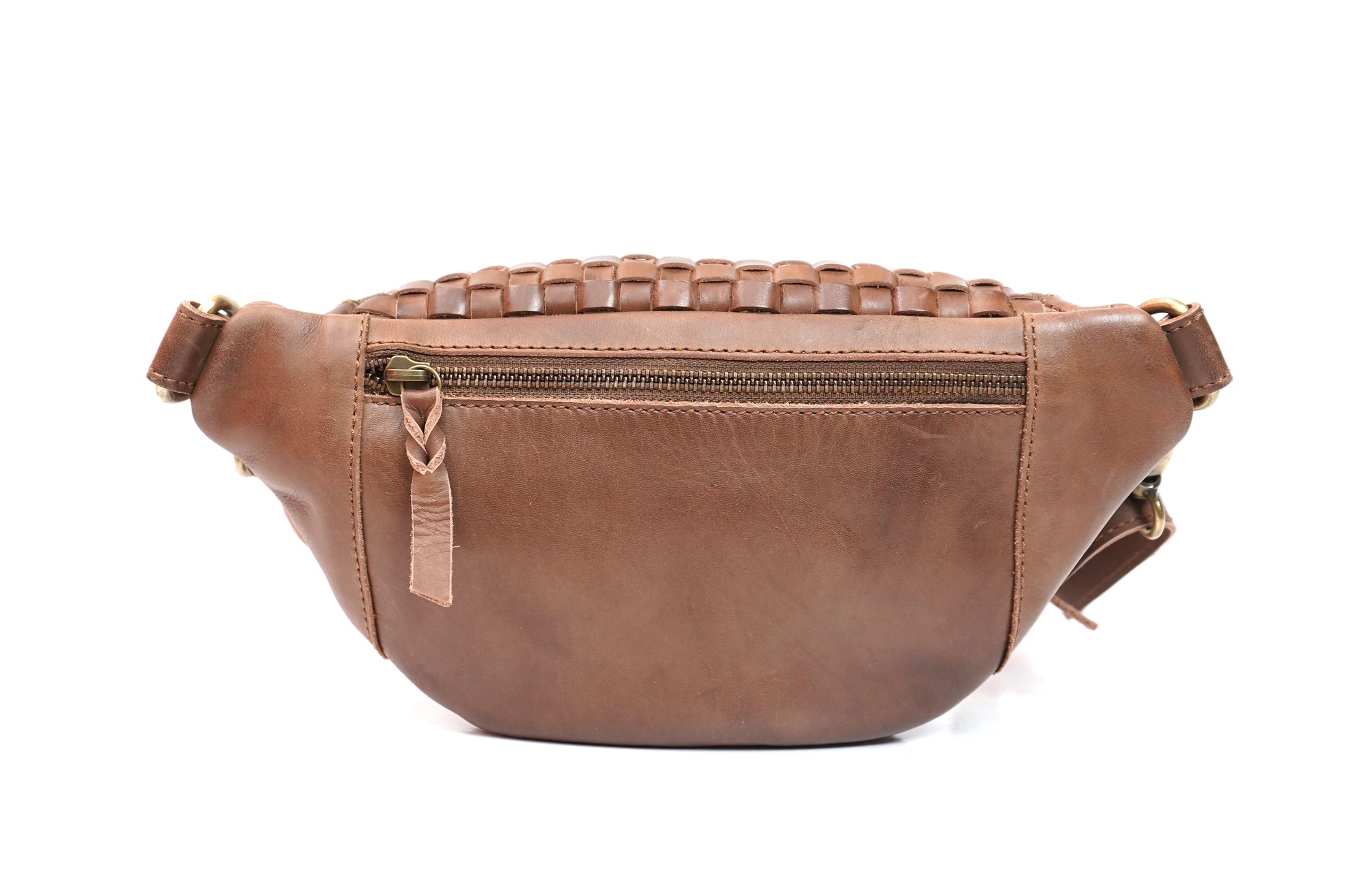 Rio Woven Leather Waist Bag Brown