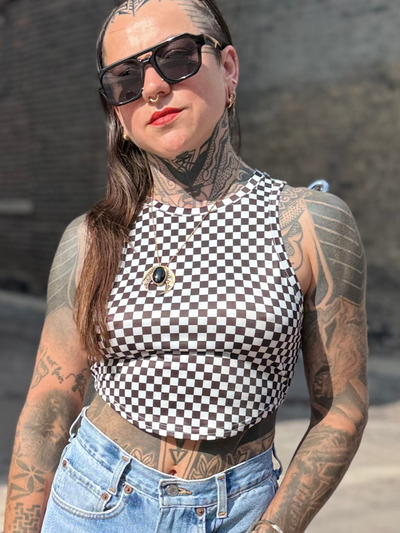Cropped Checkered Tank