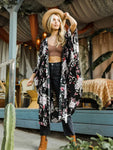 Flowing Floral Kimono with Butterfly Sleeves Black