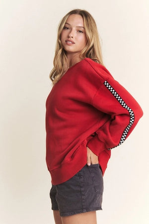 Checkered Sleeve Sweatshirt Red