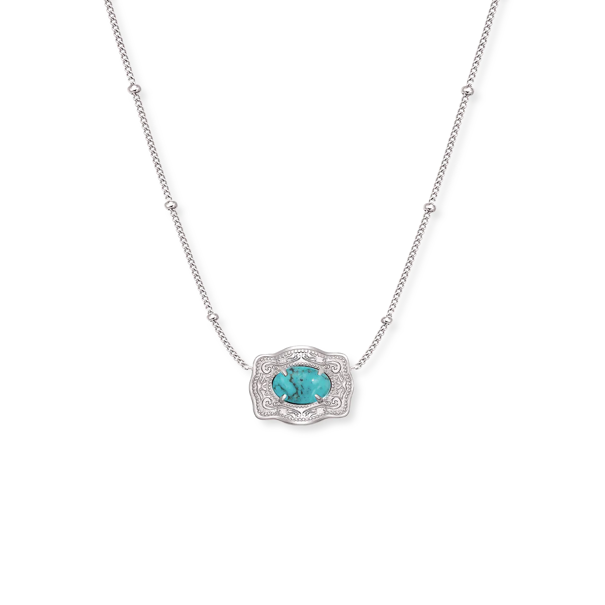 Mini Belt Buckle Necklace Silver Turquoise