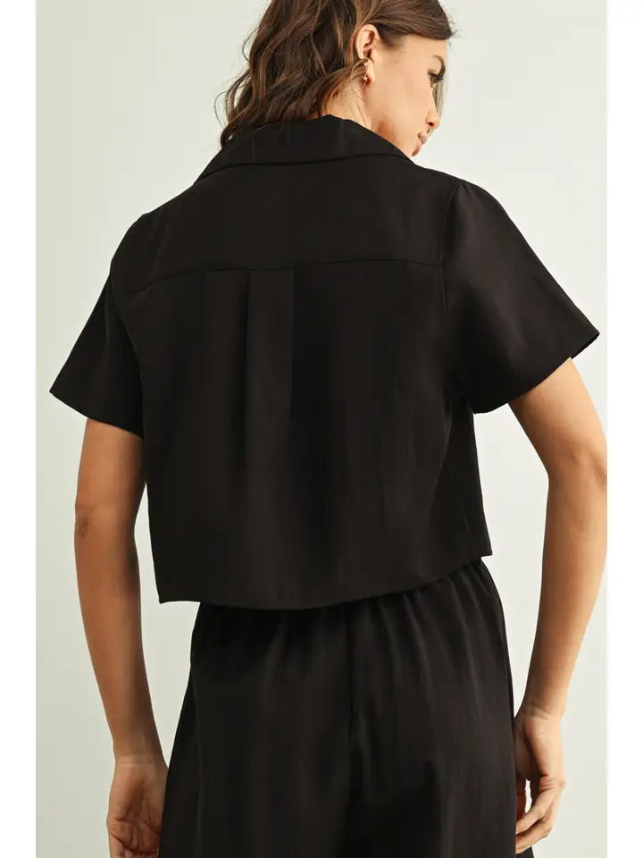 Soft Rayon Short Sleeve Button Crop