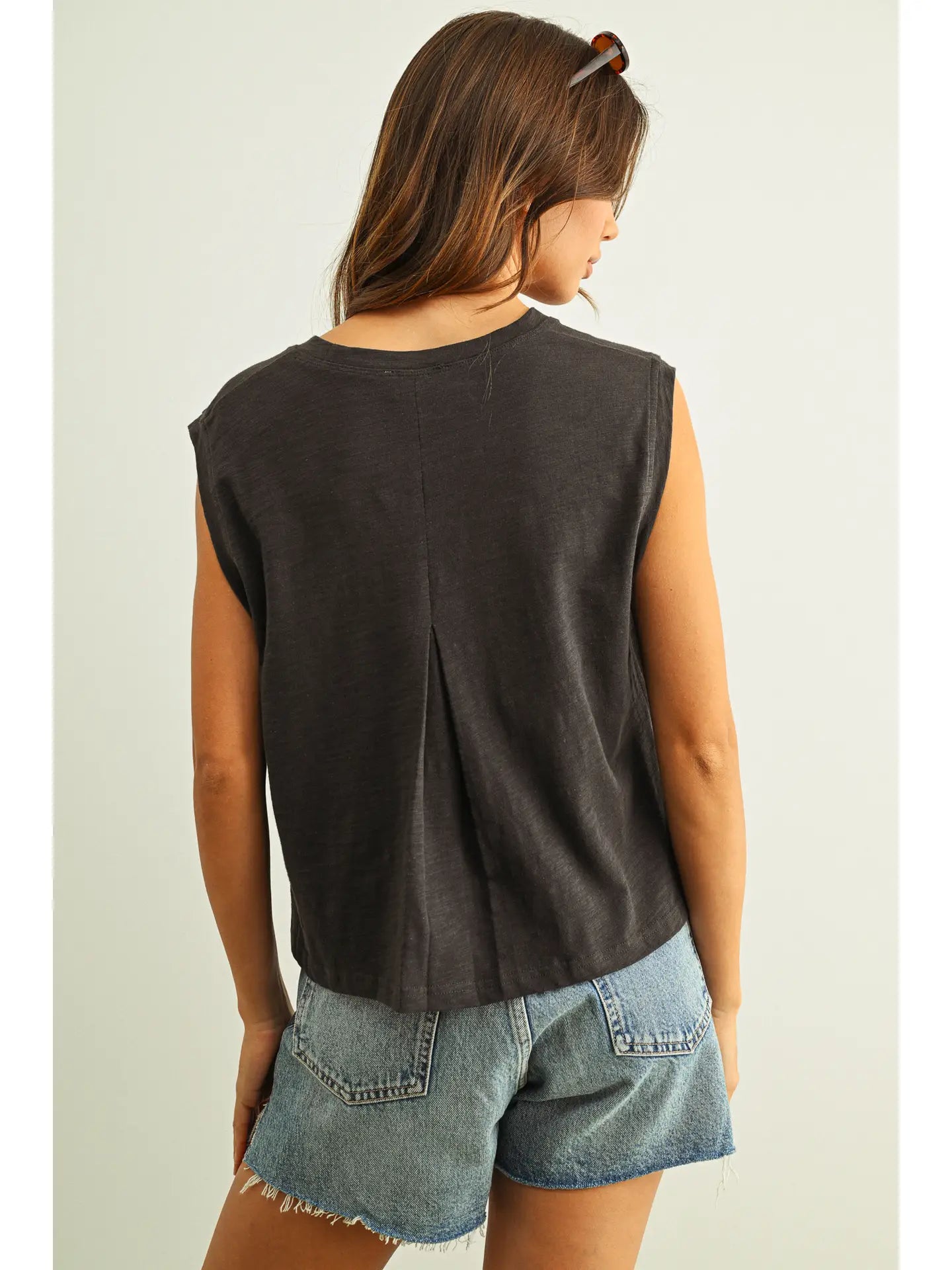Round Neck Slub Top Navy