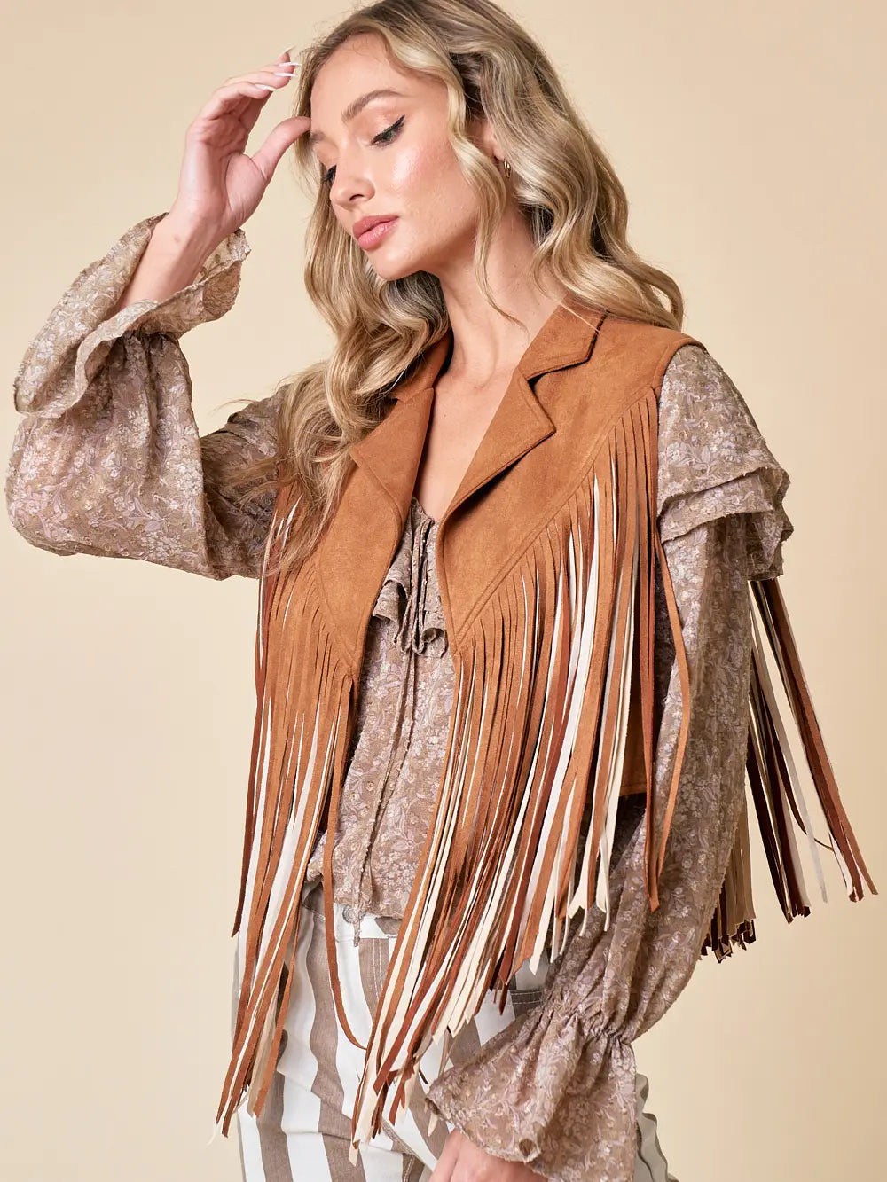 Two Tone Faux Suede Vest Tan/Cream