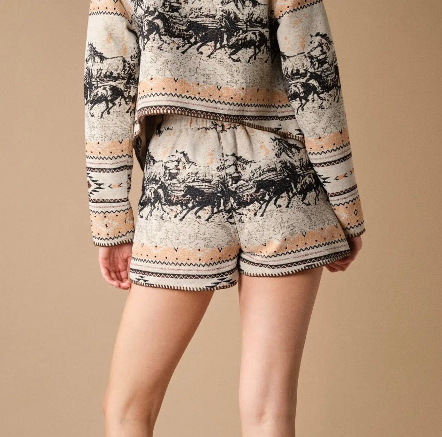 Horse Print Jacquard Open Jacket Mocha