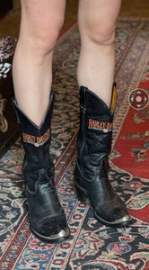 Vintage Embroidered Harley Davidson Cowboy Boots Size 7.5