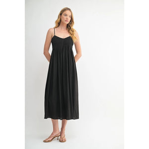 Linen Blend Pintuck Dress Black