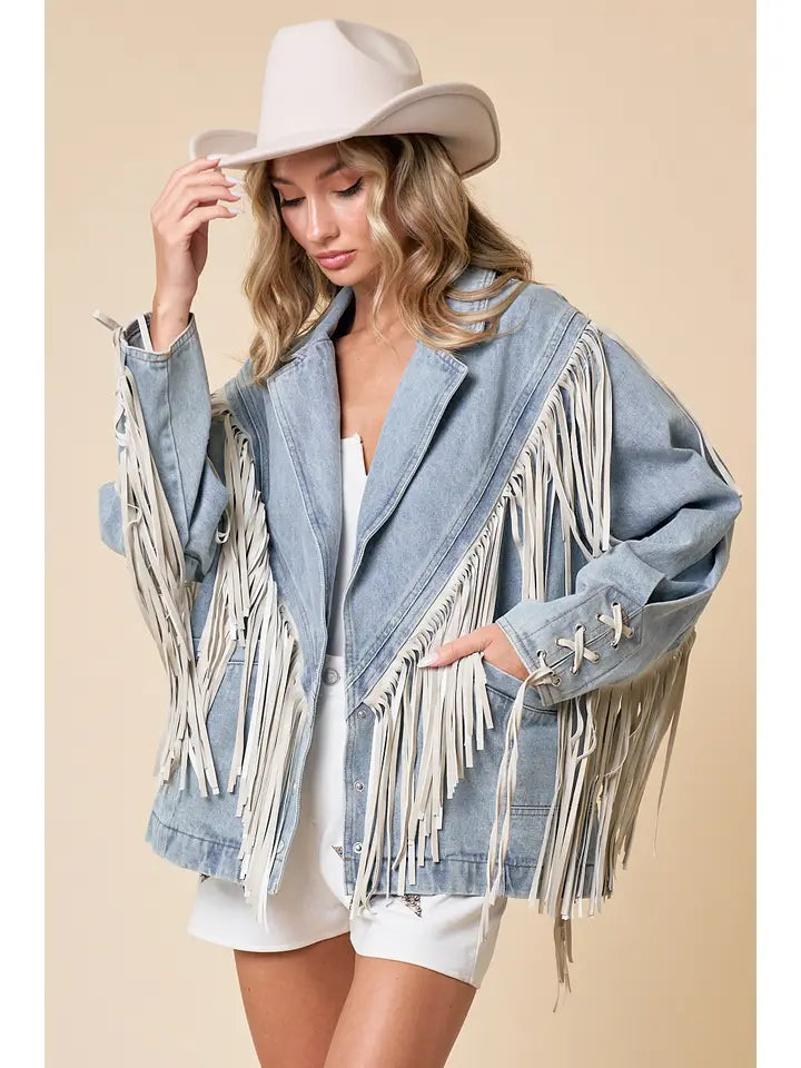 Jean jacket with tassels online