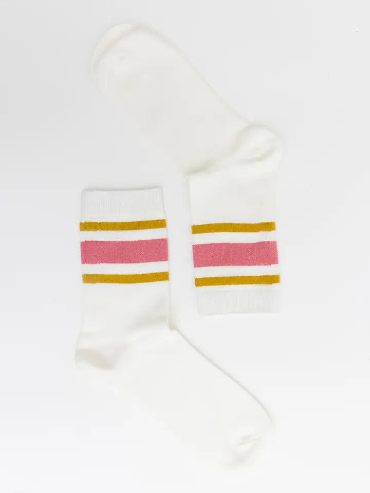 Retro Stripe Crew Sock Pink
