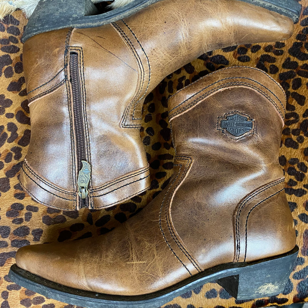 Vintage Harley Cowboy Boots Size 8 Brown
