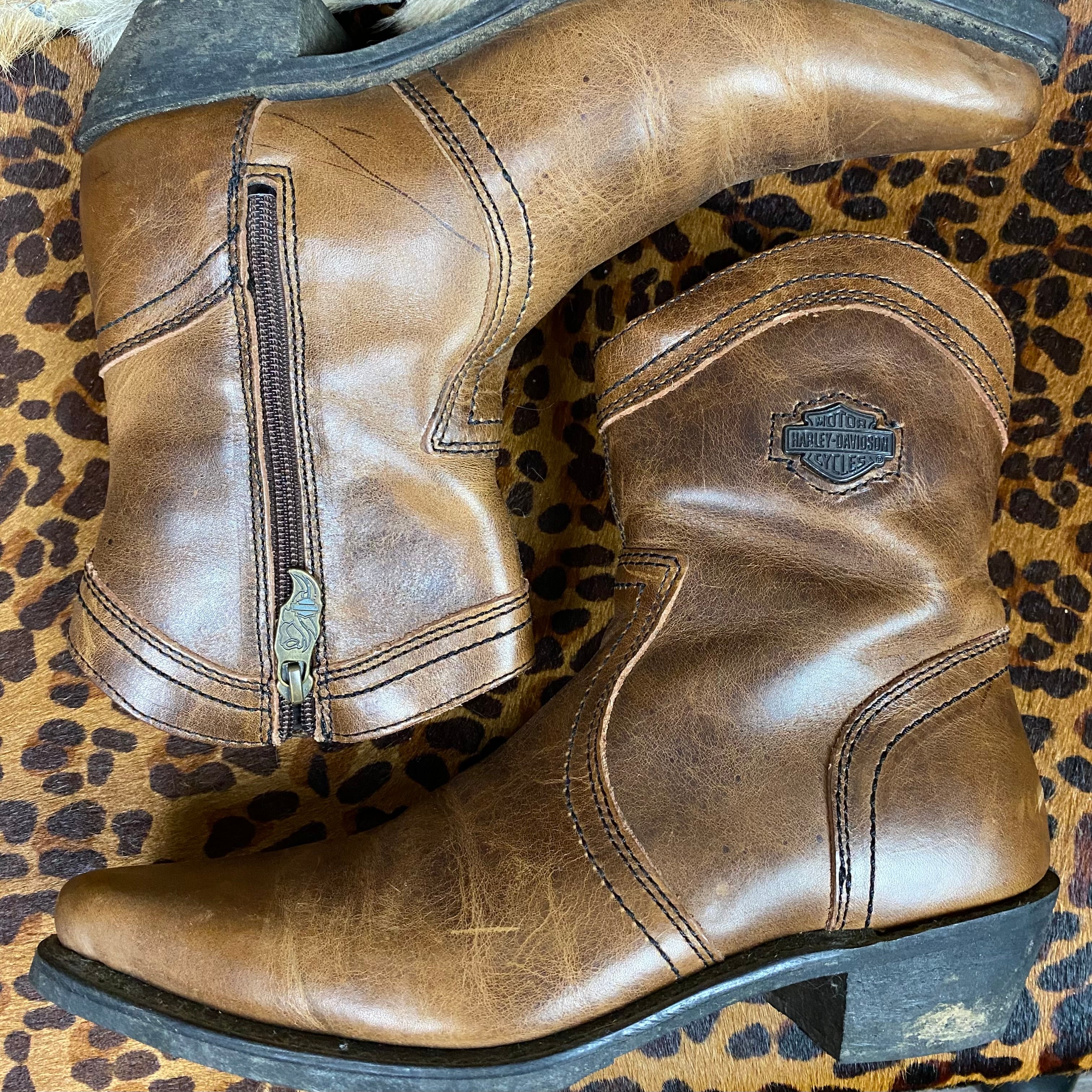 Vintage Harley Cowboy Boots Size 8 Brown