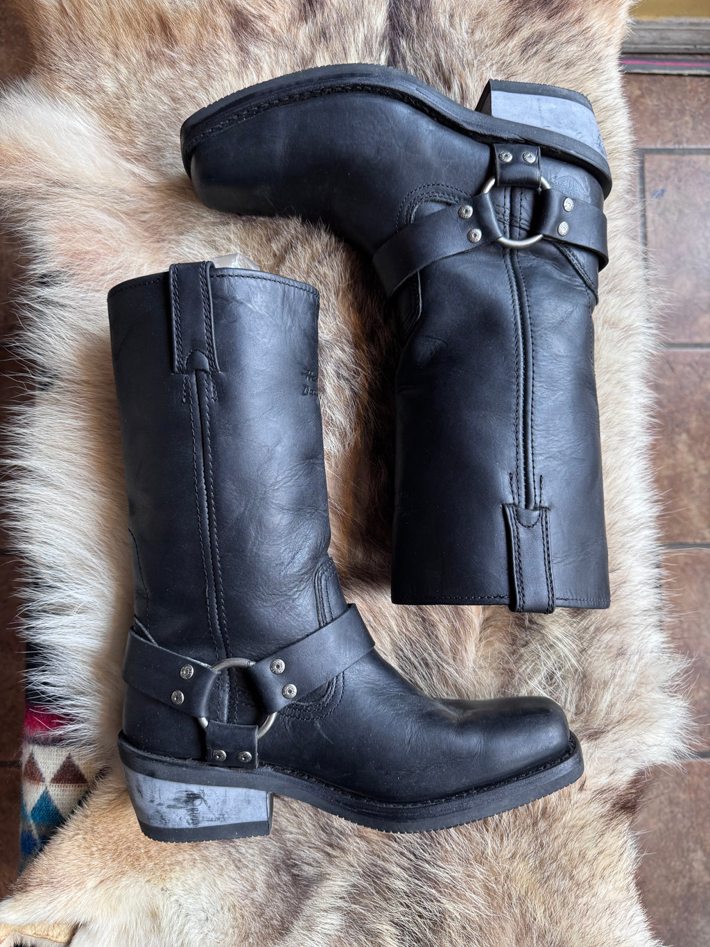 Vintage Harley Davidson Women's Embossed Logo Harness Boots Black