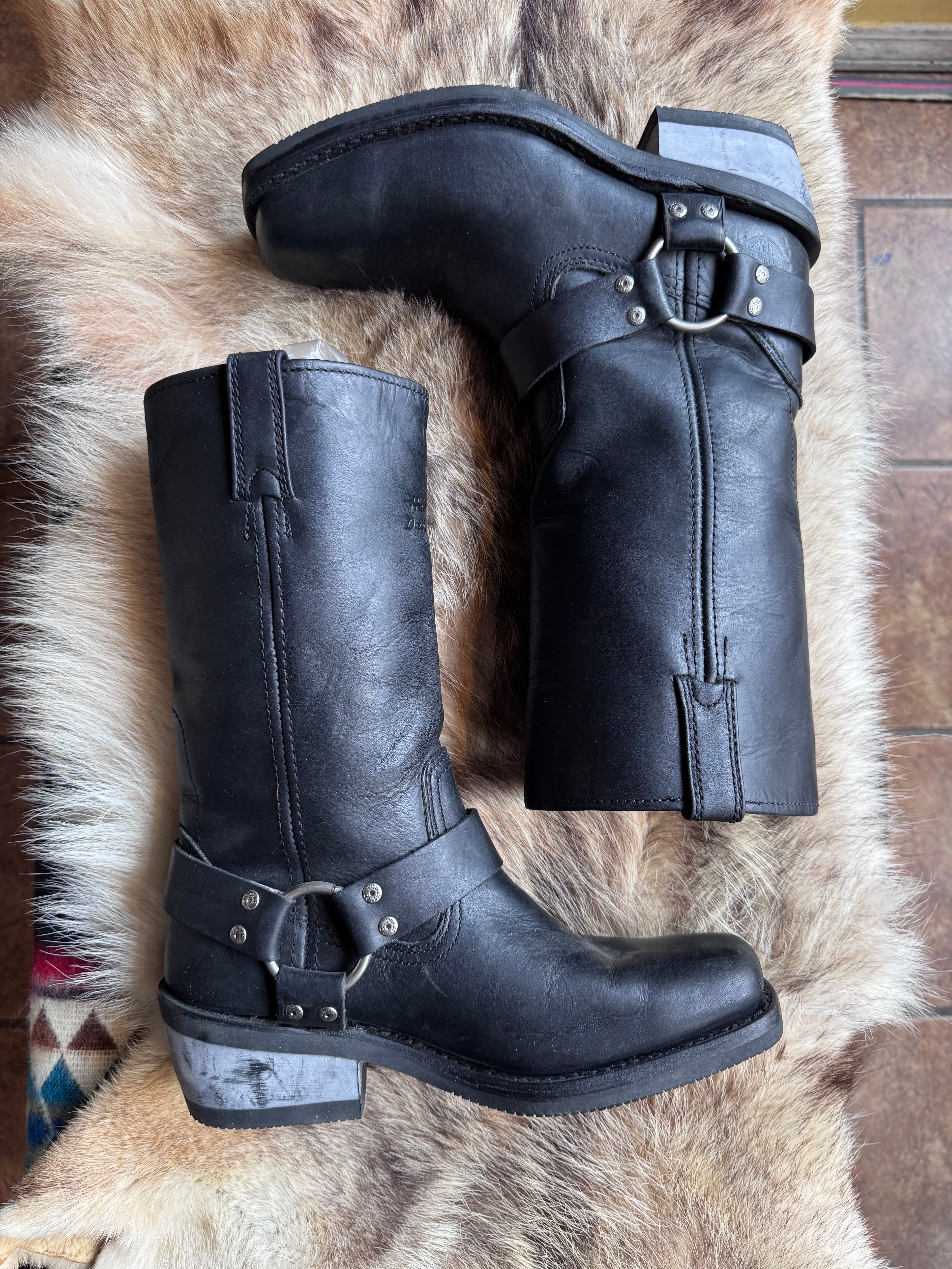 Vintage Harley Davidson Women's Embossed Logo Harness Boots Black