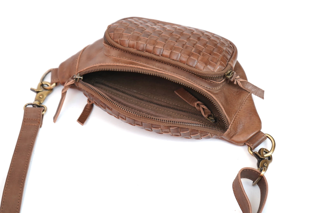 Rio Woven Leather Waist Bag Brown
