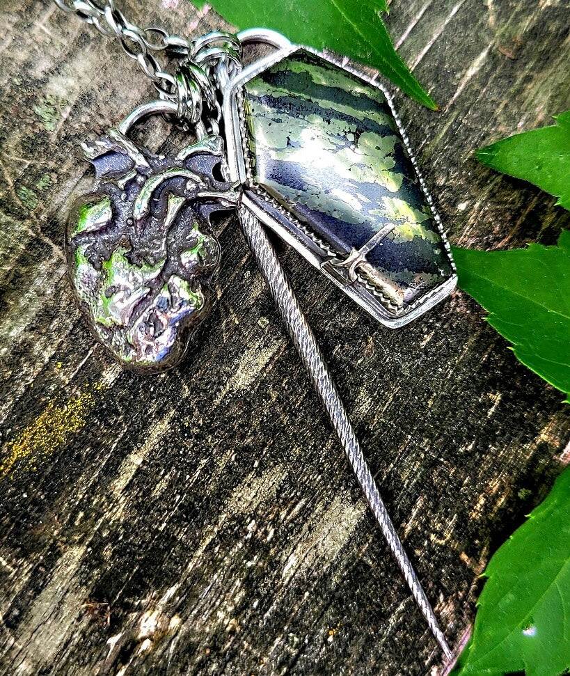 Pyrite Coffin Charm Necklace