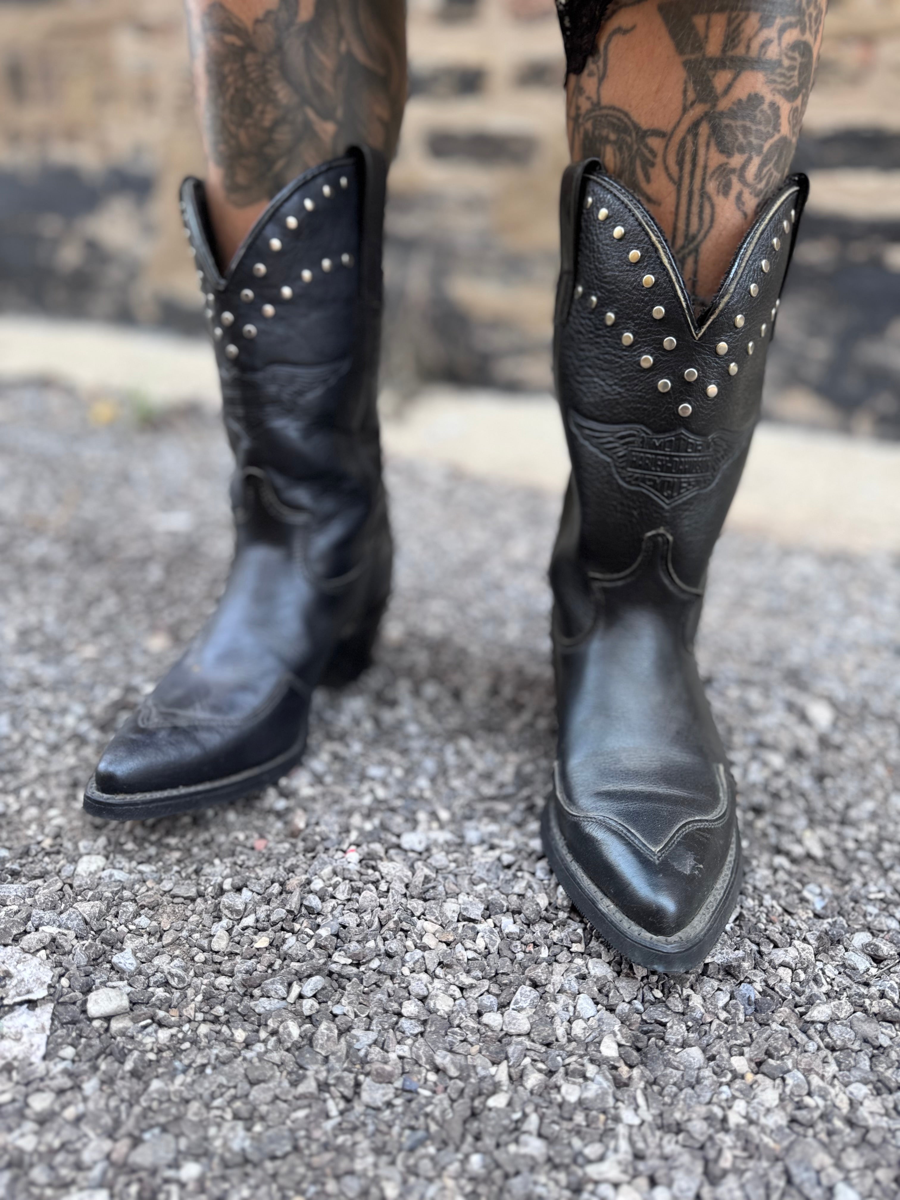 Vintage Harley Studded Cowboy Boots Size 6.5