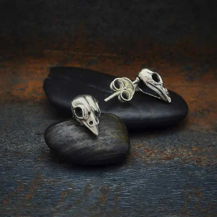 Sparrow Skull Post Earrings Sterling