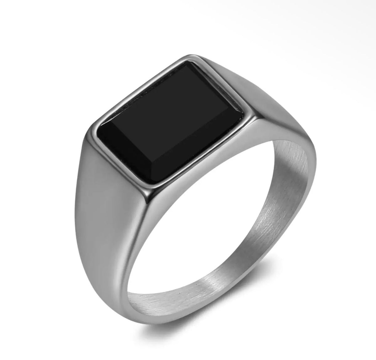 Black Stone Signet Ring Silver