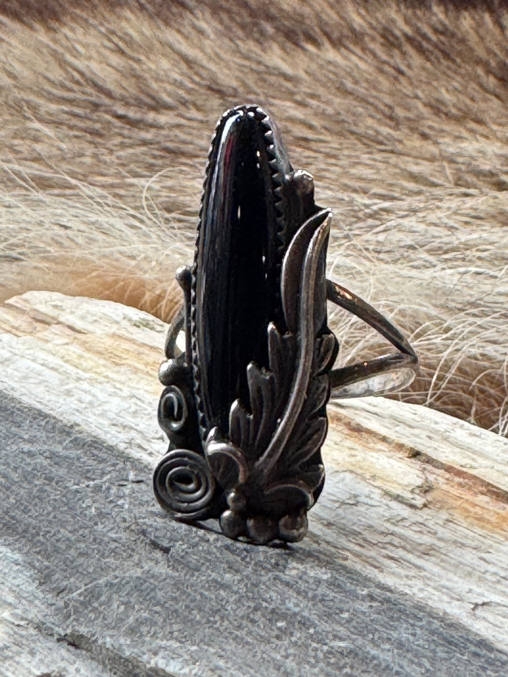 Vintage Long Onyx Stone Ring Size 9.75