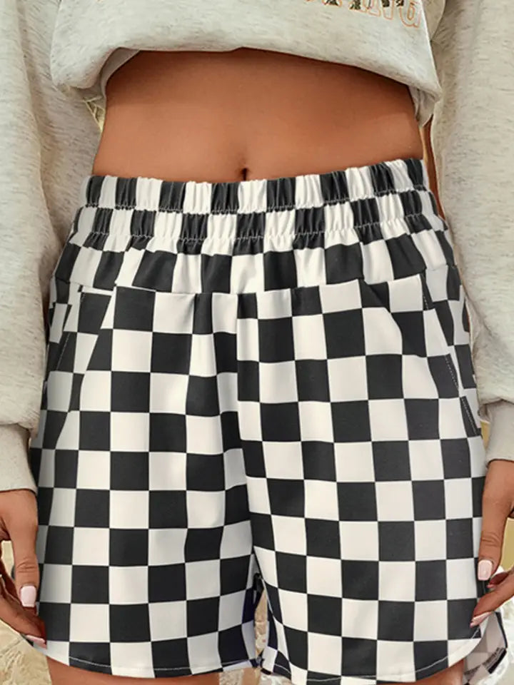 Black and White Checkered Running Shorts