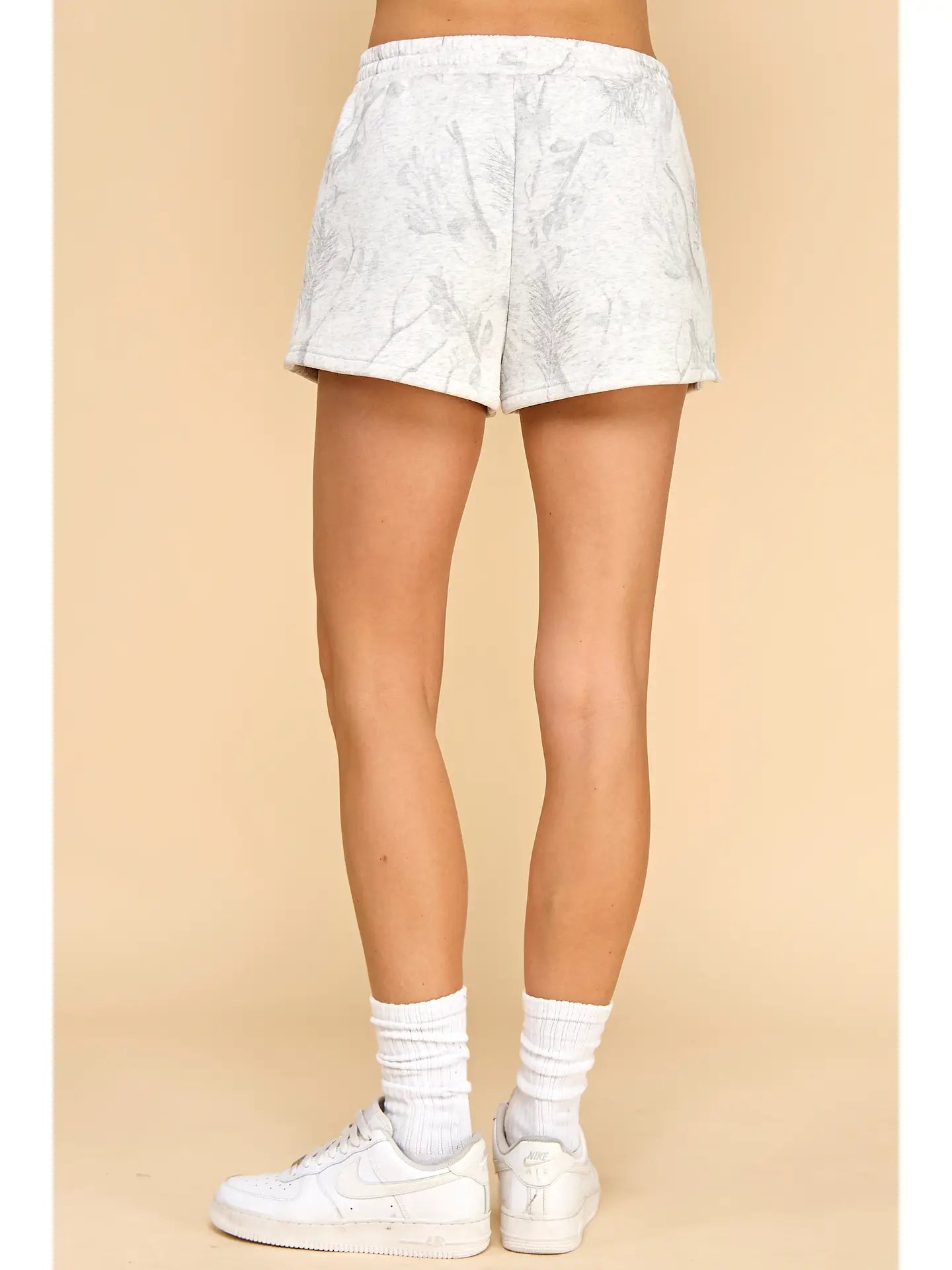 Camouflage Print High Waisted Sweat Short Grey