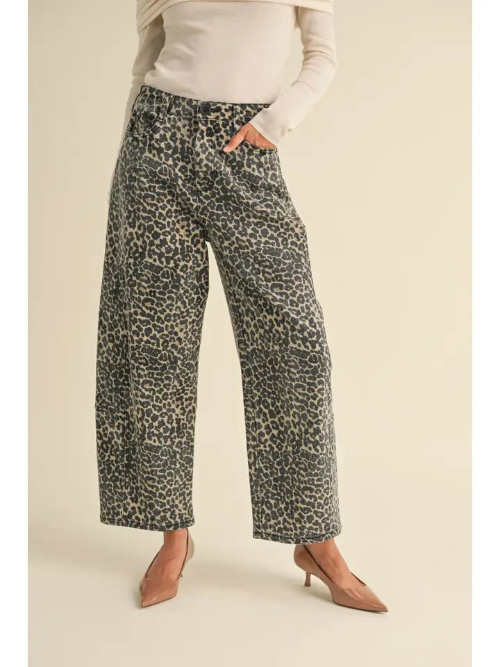 Leopard Denim Barrel Pants