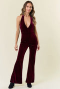Velvet Bell Halter Body Suit Burgundy
