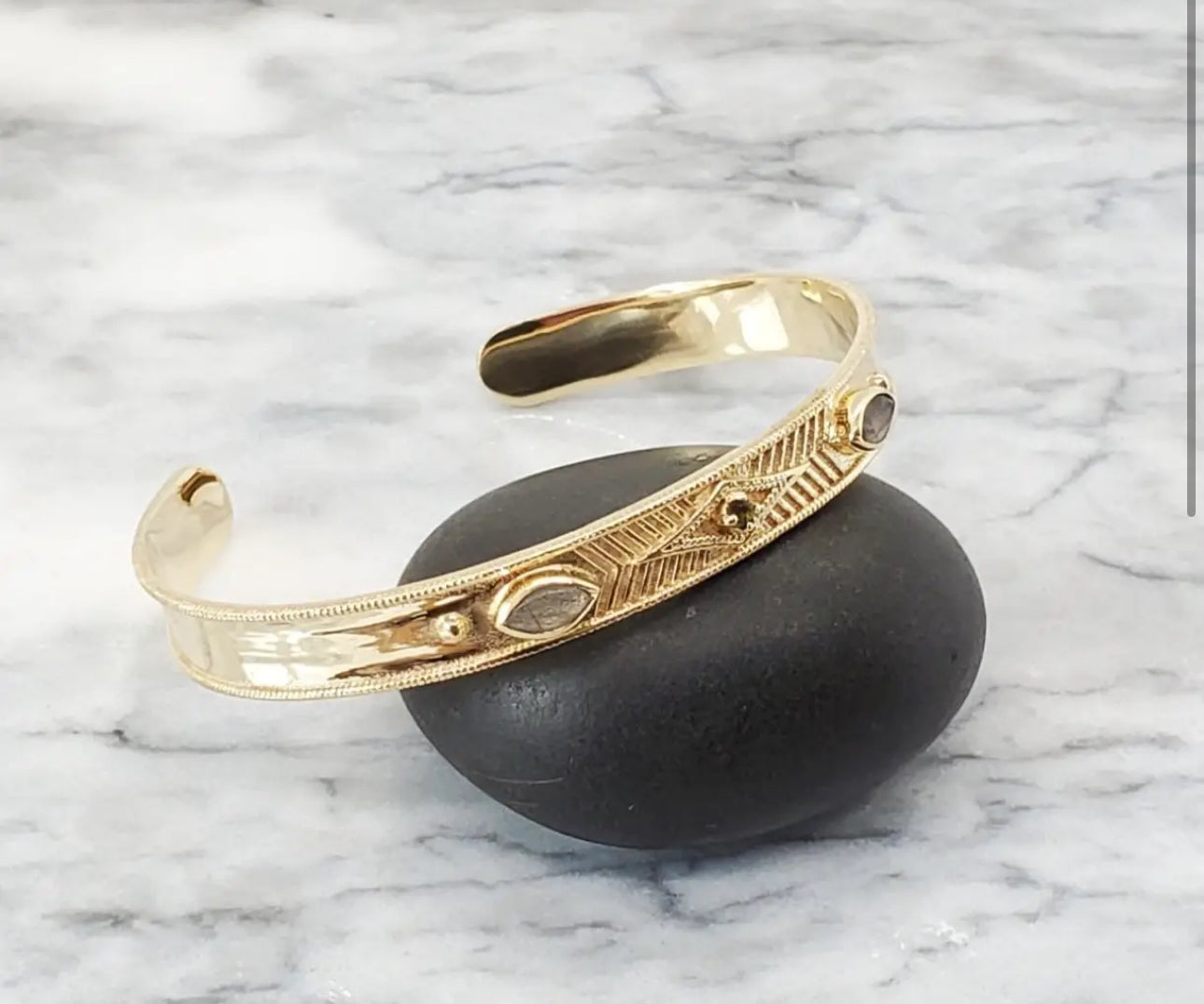 Brass Cuff with Labradorite and Tourmaline