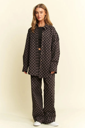 Checkered Oversized Button Down Shirt - Black and Grey