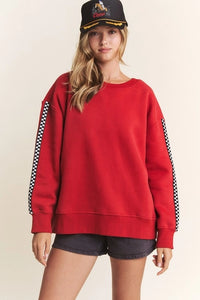 Checkered Sleeve Sweatshirt Red