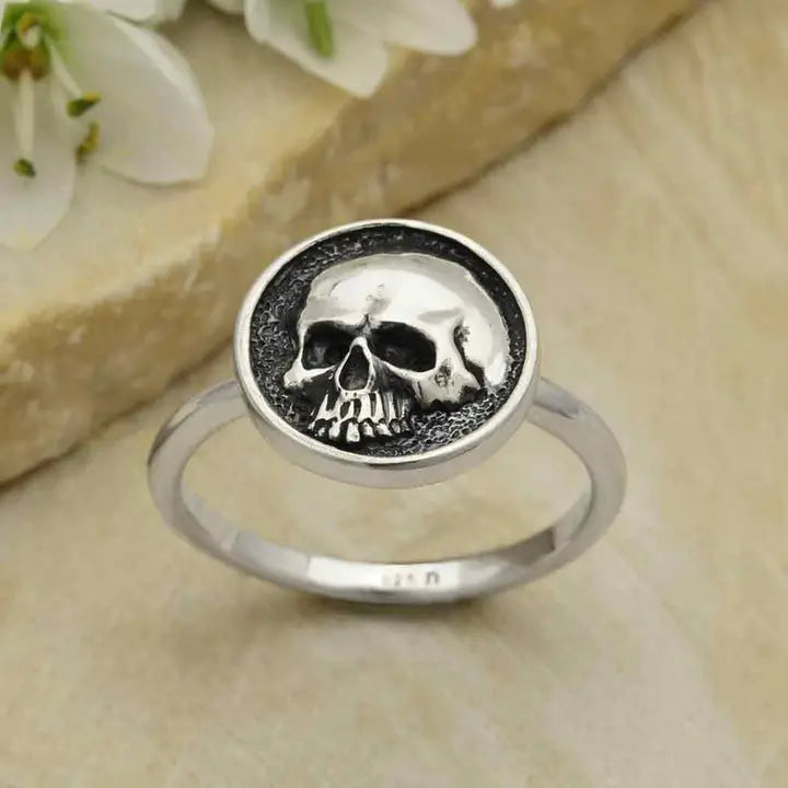 Skull Shadow Box Ring Sterling Size 8