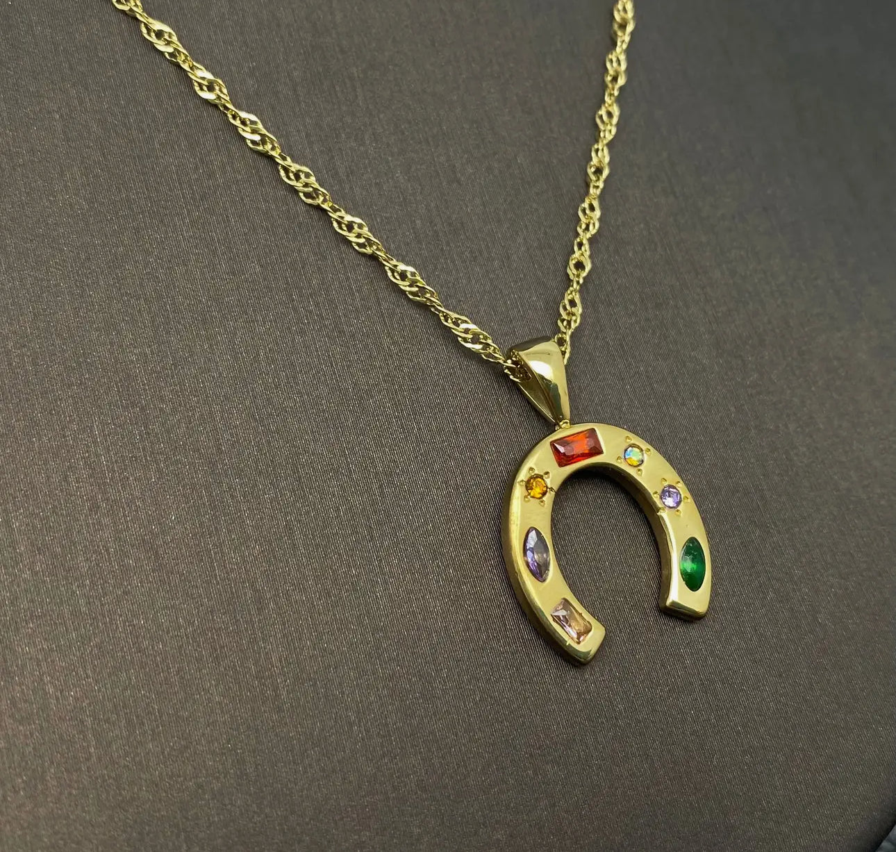 CZ Lucky Horseshoe Necklace Gold