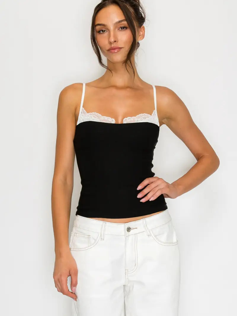 Lace Trim Contrast Cami