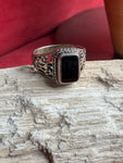 Vintage Sterling Filigree Onyx Ring Size 8