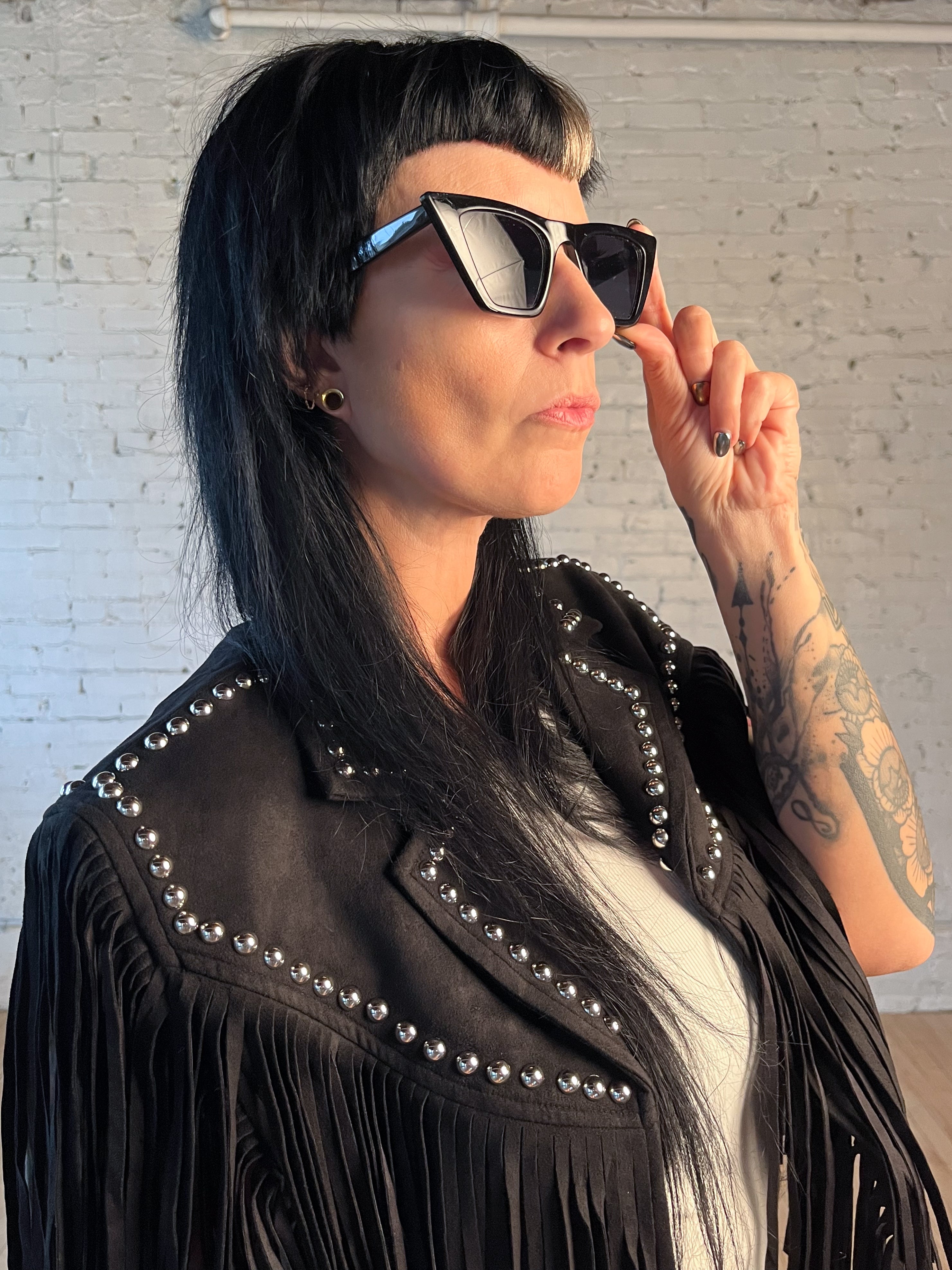 Studded Fringe Shrug Black