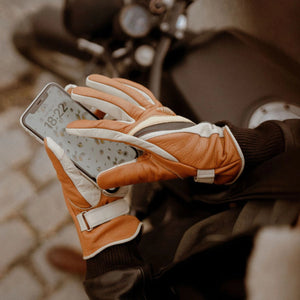 70's Striped Motorcycle Gloves Camel