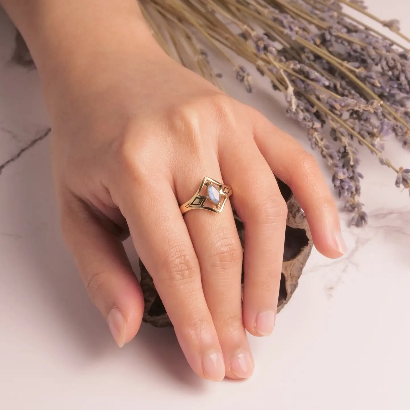 Mystic Labradorite Ring Brass
