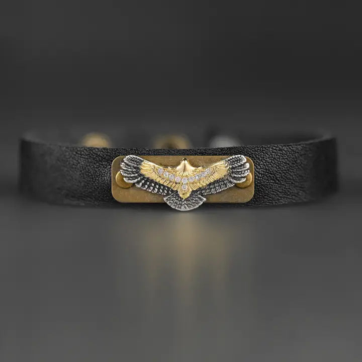 Thin Leather Eagle Cuff Black