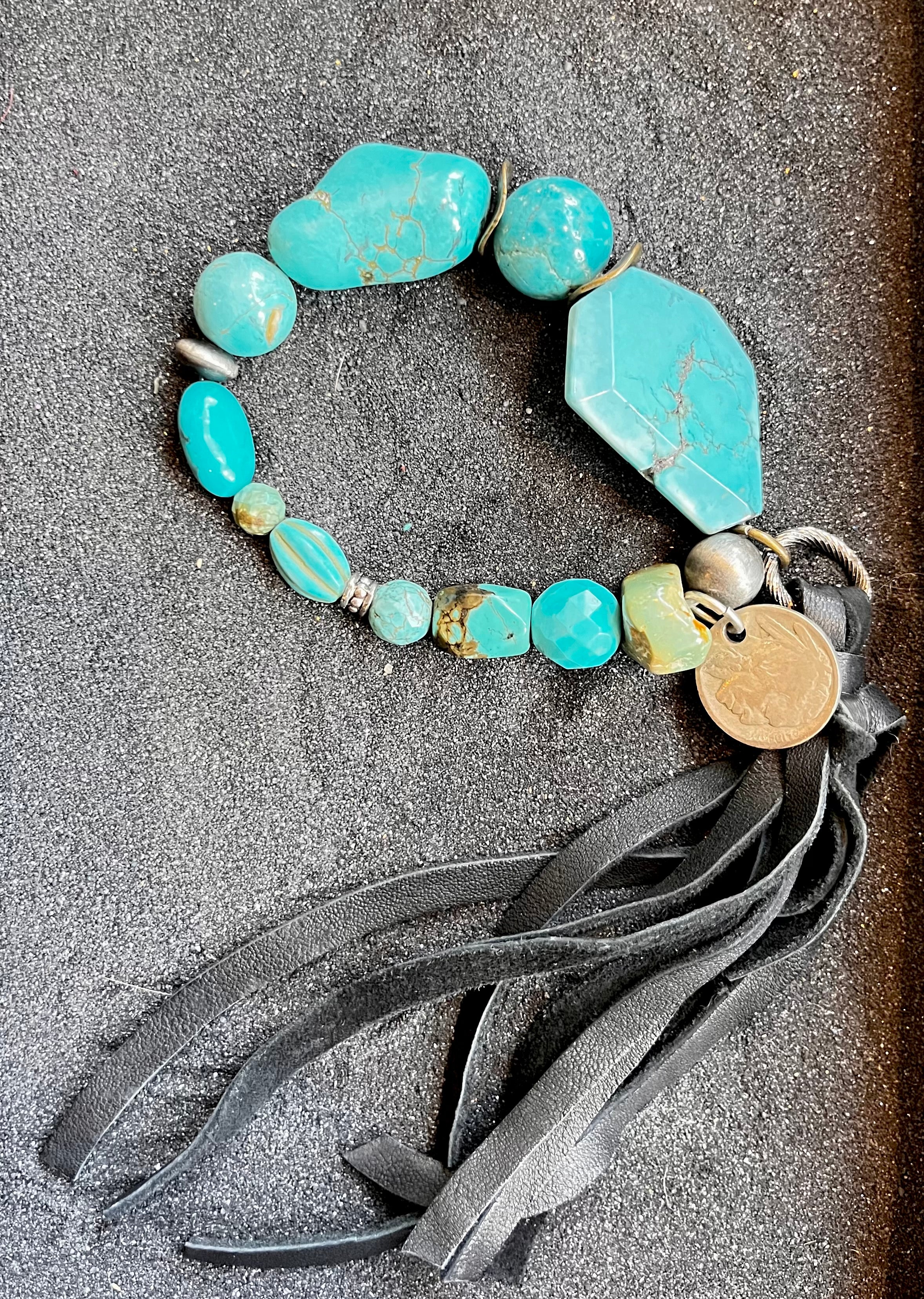 Turquoise Fringe Leather Bracelet