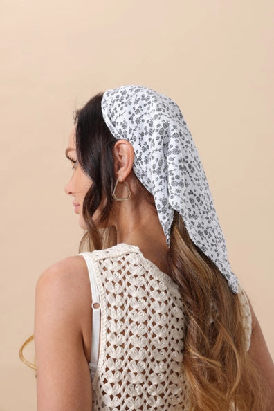 Boho Floral Bandana White