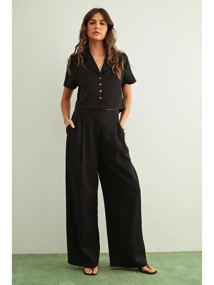 Soft Rayon Wide Leg Pants Black