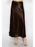 Satin Midi Skirt Brown