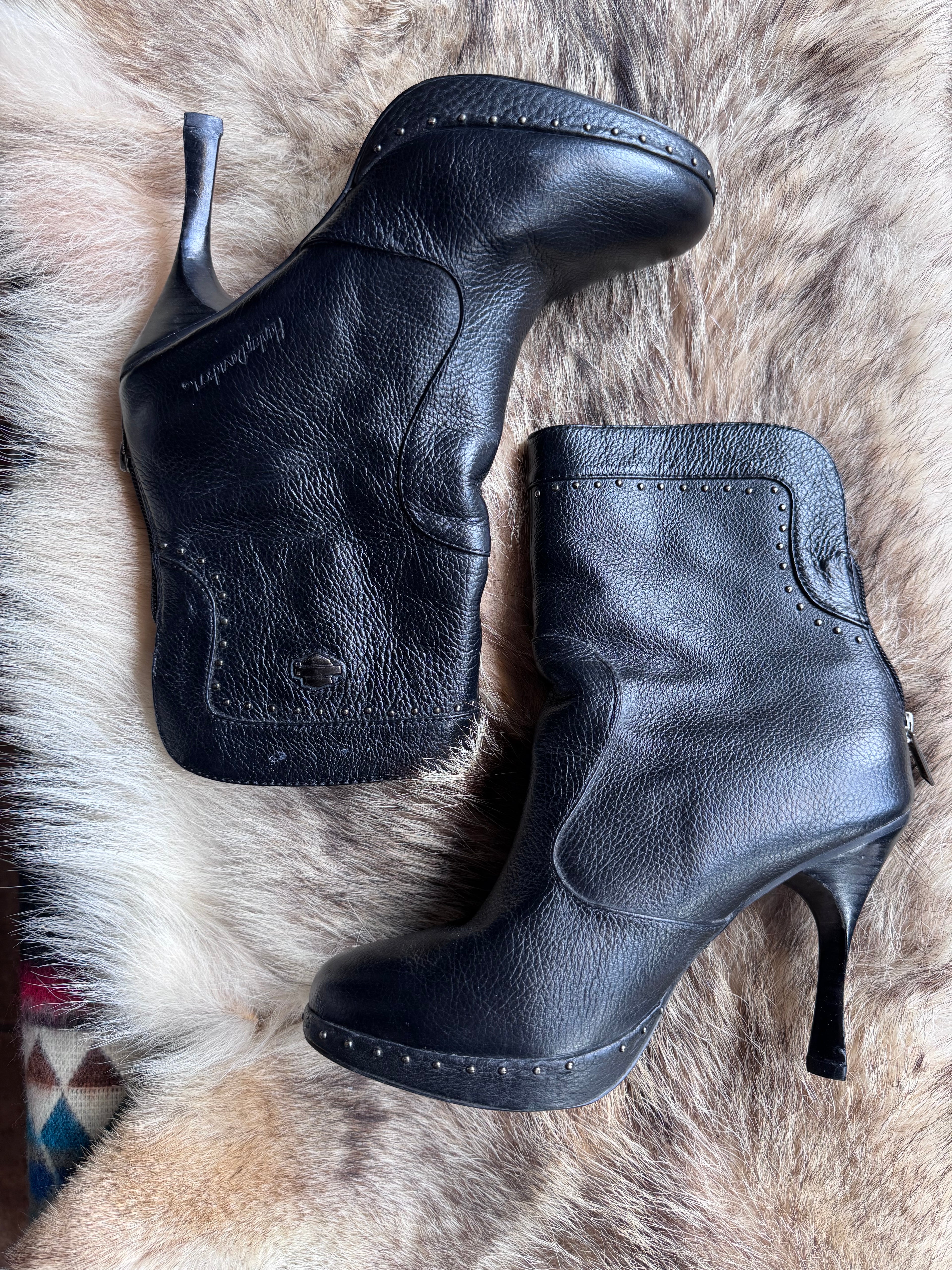 Vintage Harley High Heel Platform Pin Stud Boots Size 8